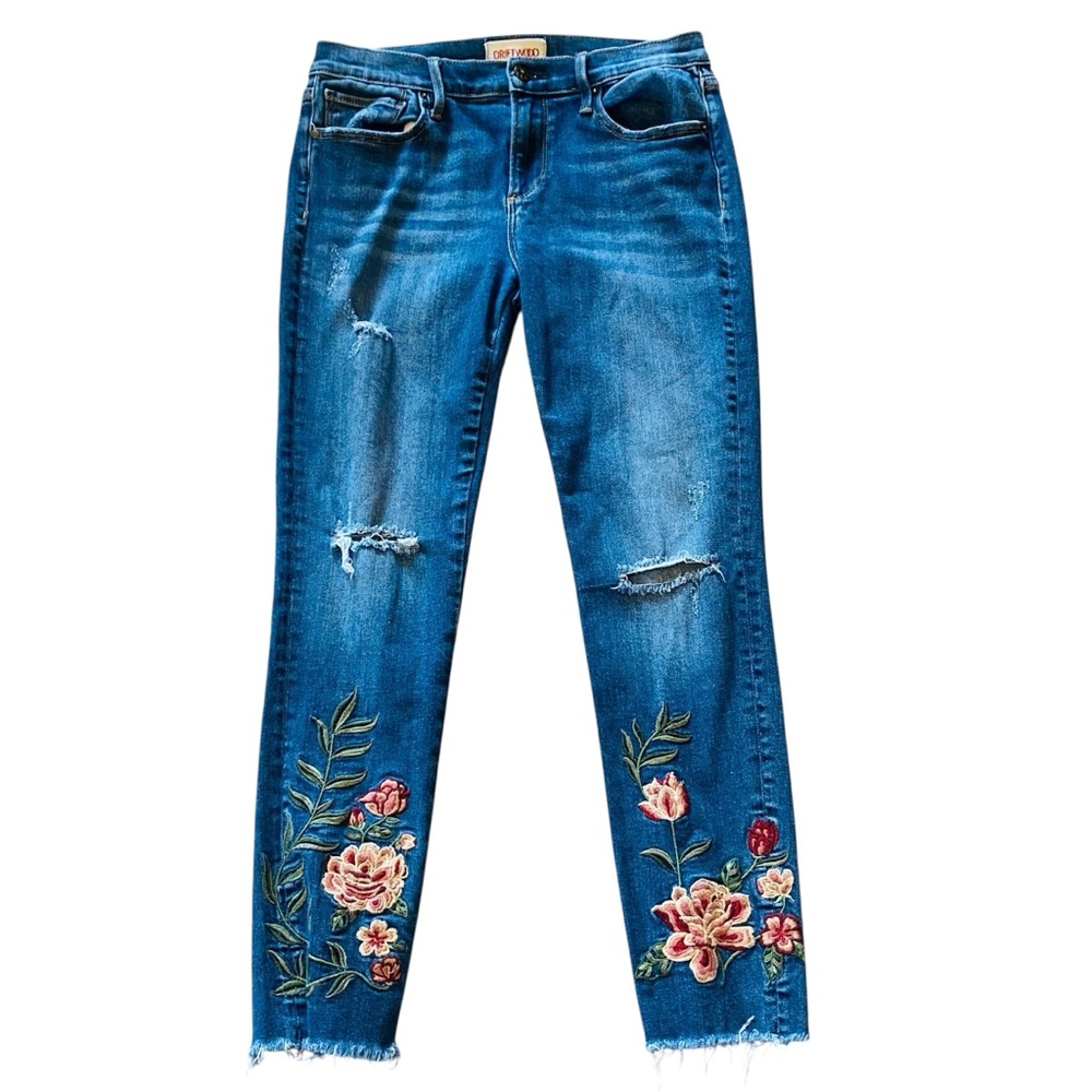 Driftwood Jackie Dahlia Jeans Floral Embroidered 28 Cotton Blend Distressed boho - Picture 2 of 8